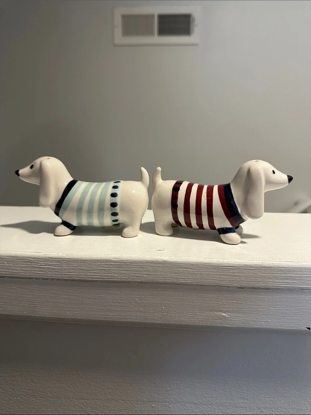 Target Ceramic Dachshund Salt and Pepper Shakers - Blue & Red Stripes